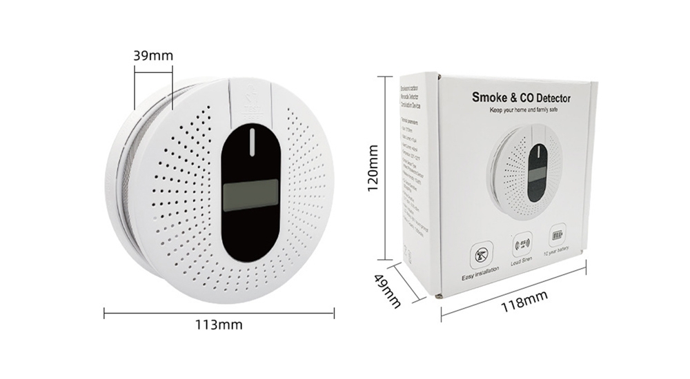 Combo Smoke & Carbon Monoxide (CO) alarm dimension