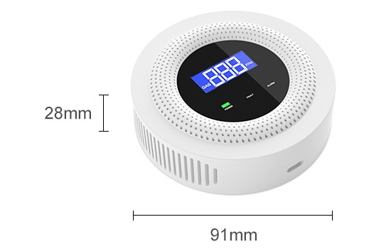 Natural gas leak monitor with alarm dimension