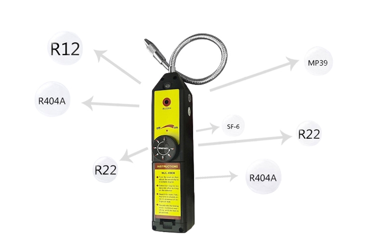 AC refrigerant leak detector detection gas type